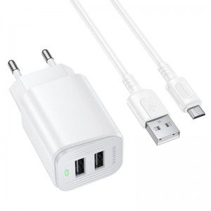СЗУ Borofone BAS81A Star 10.5W (2USB-A) + кабель USB to MicroUSB White