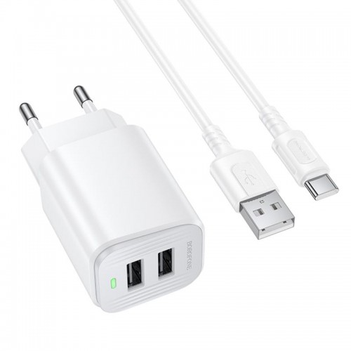 МЗП Borofone BAS81A Star 10.5W (2USB-A) + кабель USB to Type-C White