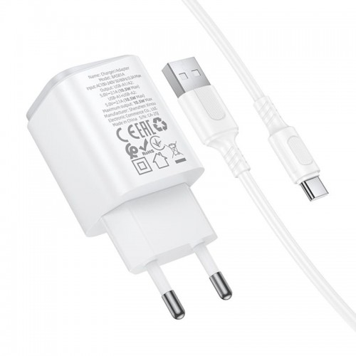МЗП Borofone BAS81A Star 10.5W (2USB-A) + кабель USB to Type-C White