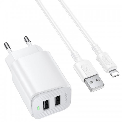 СЗУ Borofone BAS81A Star 10.5W (2USB-A) + кабель USB to Lightning White