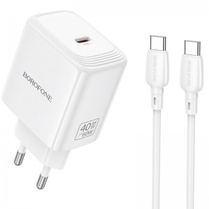 МЗП Borofone BN33 Fuente PD40W (1USB-C) + кабель Type-C to Type-C White