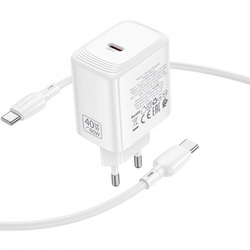 МЗП Borofone BN33 Fuente PD40W (1USB-C) + кабель Type-C to Type-C White