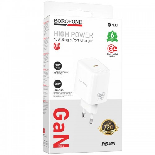 МЗП Borofone BN33 Fuente PD40W (1USB-C) White