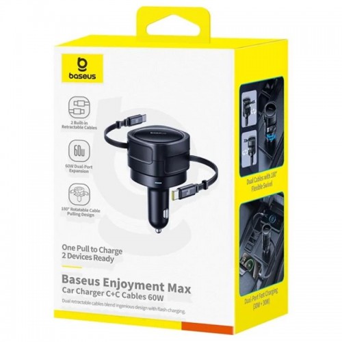 АЗУ Baseus Enjoyment Max PD60W with retractable cable (2USB-C) (C00035507121) Cosmic Black