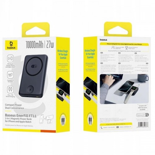 Портативное ЗУ Power Bank Baseus EnerFill FT11 Magnetic PD27W с БЗУ+iWatch 10000mAh (P1008210G123) Cosmic Black