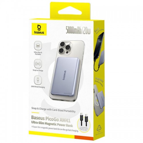 Портативное ЗУ Power Bank Baseus PicoGo AM41 Ultra-Slim 20W с БЗУ 5000mAh (PPKPC-0520) Space Grey