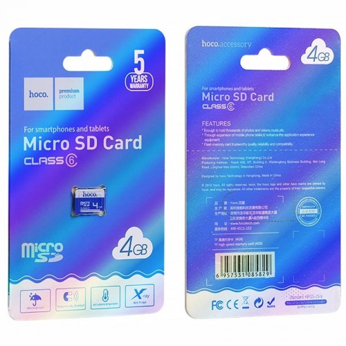 Карта пам'яті Hoco microSDHC 4GB Card Class 6 Blue