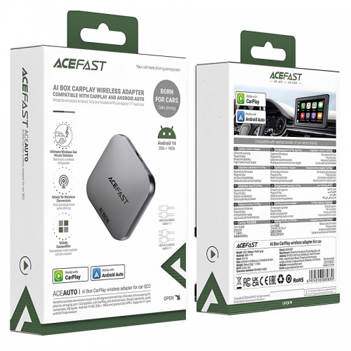 Адаптер Acefast QC2 AI Box car wireless CarPlay/Android Auto Metal gray