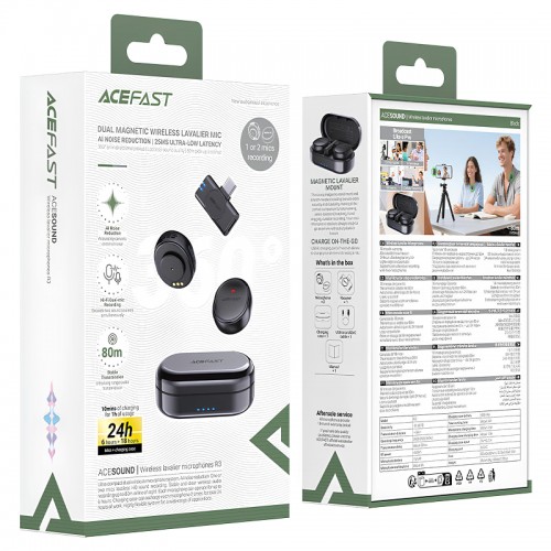 Петличный беспроводной микрофон Acefast R3 Dual-mic Type-C Black