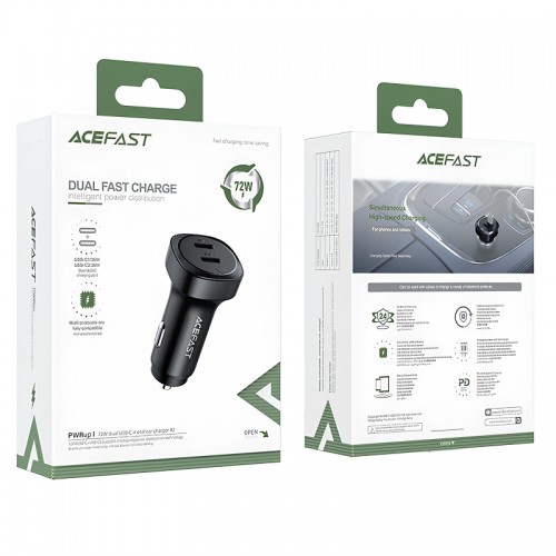 АЗП Acefast B2 PD36W+PD36W total 72W (2USB-C) Black