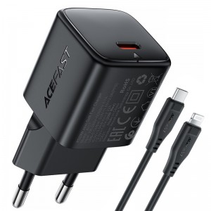 МЗП Acefast A117 mini PD20W GaN (1USB-C) + кабель Type-C to Lightning Black