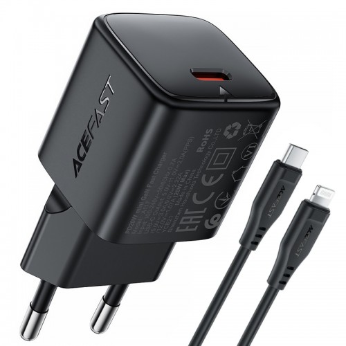 МЗП Acefast A117 mini PD20W GaN (1USB-C) + кабель Type-C to Lightning Black