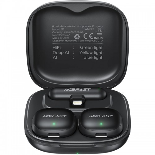 Петличный беспроводной микрофон Acefast R1 Dual-mic Lightning Black