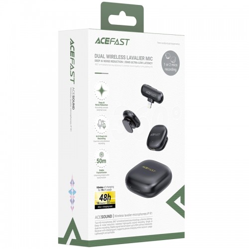 Петличный беспроводной микрофон Acefast R1 Dual-mic Lightning Black