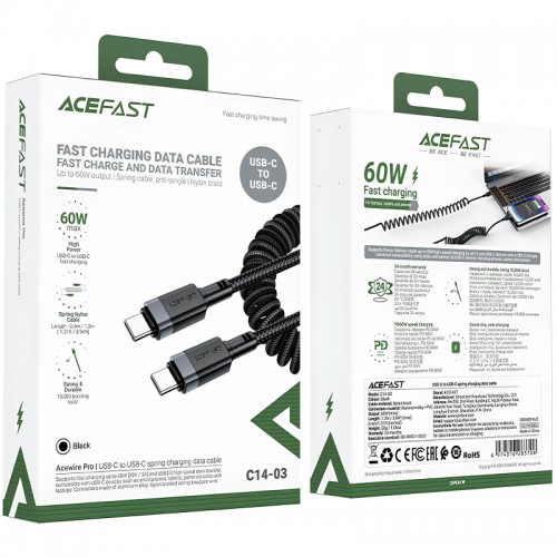Дата кабель Acefast C14-03 Type-C to Type-C 60W (1.2m) Black