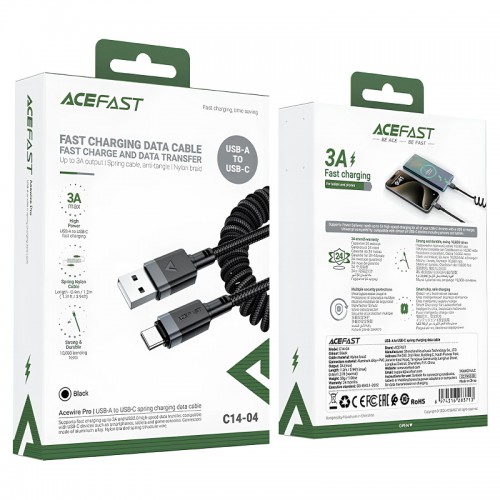 Дата кабель Acefast C14-04 USB to Type-C 3A (1.2m) Black