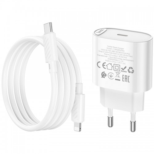 СЗУ Hoco C109A Fighter PD20W+QC3.0 (1USB-A/1C) + кабель Type-C to Lightning White
