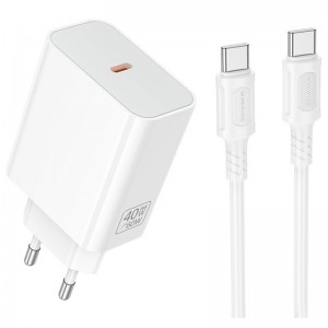 МЗП Borofone BA109A Star PD40W (1USB-C) + кабель Type-C to Type-C White