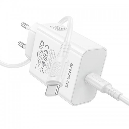 МЗП Borofone BA109A Star PD40W (1USB-C) + кабель Type-C to Type-C White