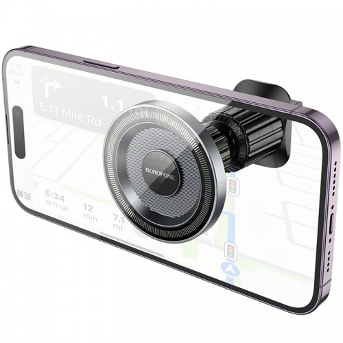 Автотримач Borofone BH122 Profit ring magnetic (air outlet) Black / Metal gray