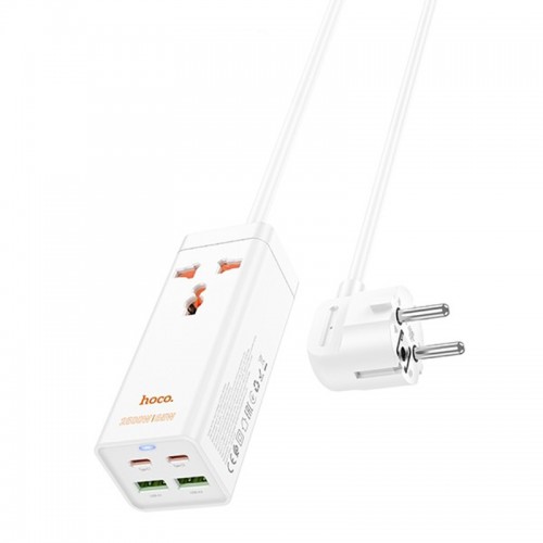 Удлинитель Hoco AC10A Talent PD65W+QC3.0 (2USB-A/2C/1xSocket) (1.5m) White