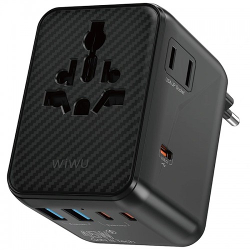 Сетевой универсальный переходник WIWU UA010 Warrior GaN 45W + 2USB-A/3C Black