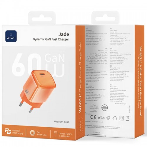 Сетевое зарядное устройство WIWU G037 Jelly PD60W GaN (1USB-C) Orange