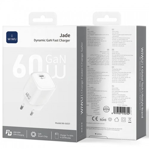 Сетевое зарядное устройство WIWU G037 Jelly PD60W GaN (1USB-C) White