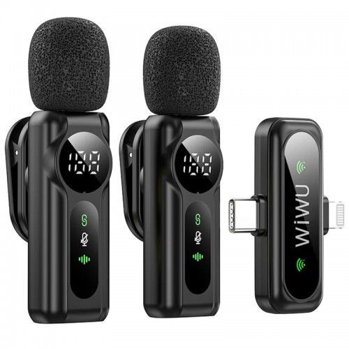 Петличный беспроводной микрофон WIWU WM007 Dual-mic (Lightning/Type-C) Black