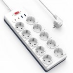 Мережевий подовжувач WIWU S008 Power Strip PD20W (10 розеток 2 Type-C 2 USB-A) (2m) White