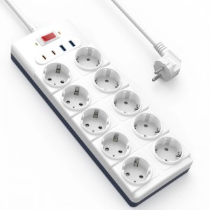 Сетевой удлинитель WIWU S008 Power Strip PD20W (10 розеток 2 Type-C 2 USB-A) (2m) White