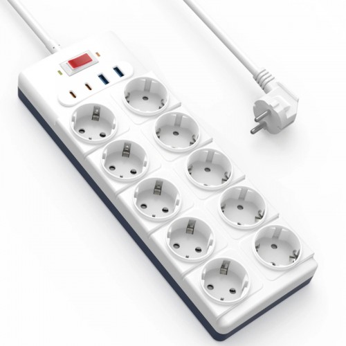 Сетевой удлинитель WIWU S008 Power Strip PD20W (10 розеток 2 Type-C 2 USB-A) (2m) White