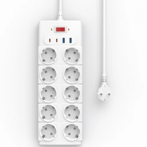 Сетевой удлинитель WIWU S008 Power Strip PD20W (10 розеток 2 Type-C 2 USB-A) (2m) White