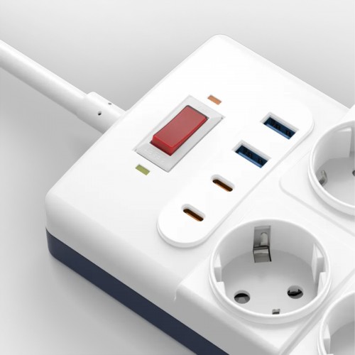 Сетевой удлинитель WIWU S008 Power Strip PD20W (10 розеток 2 Type-C 2 USB-A) (2m) White