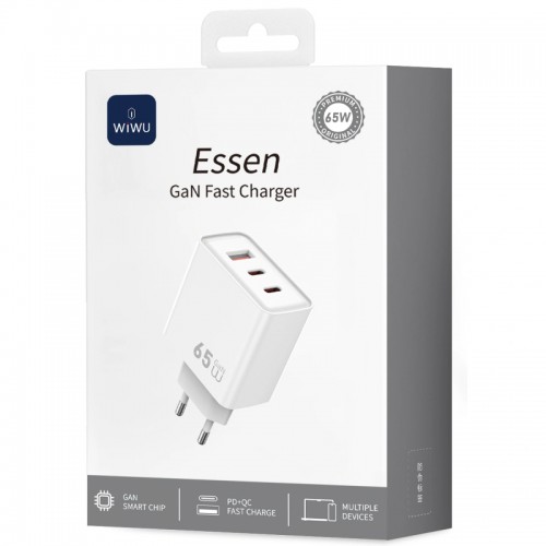 Сетевое зарядное устройство WIWU G005 Essen PD65W+QC3.0 GaN (1USB-A/2C) White