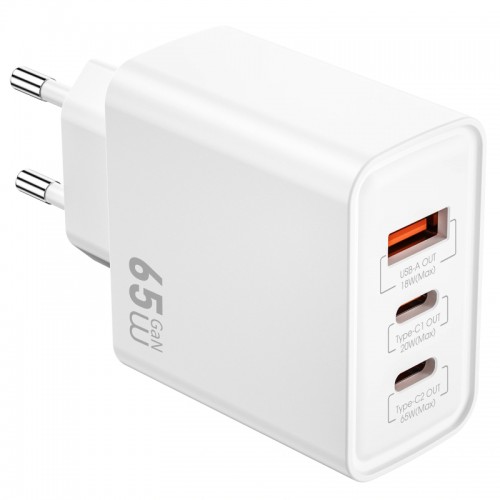 Сетевое зарядное устройство WIWU G005 Essen PD65W+QC3.0 GaN (1USB-A/2C) White