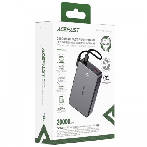 Повербанк Acefast M29 22.5W 20000mAh с кабелем Type-C Black