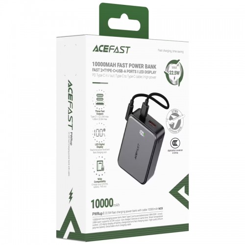 Повербанк Acefast M28 10000mAh 22.5W с кабелем Type-C Black