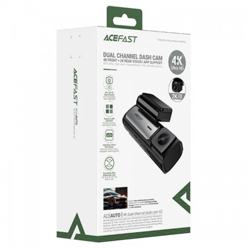 Видеорегистратор Acefast X2 с 2 камерами (передняя 4K задняя 2K) GPS Wi-Fi Black