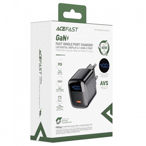 Сетевое зарядное устройство Acefast A135 PD40W GaN (1USB-C) Black
