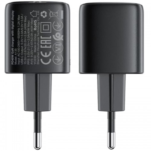 Сетевое зарядное устройство Acefast A135 PD40W GaN (1USB-C) Black
