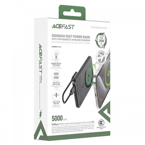 Ультратонкий павербанк MagSafe Acefast M30 PD20W 5000 mAh с кабелем Type-C Black
