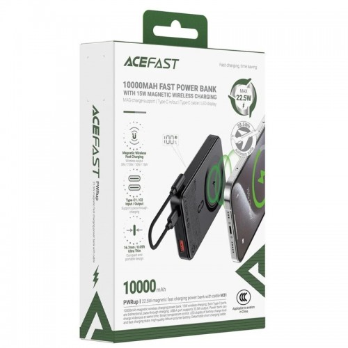 Повербанк MagSafe Acefast M31 PD22.5W 10000mAh с кабелем Type-C Black