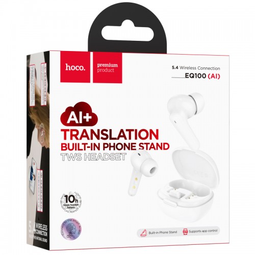 Беспроводные Bluetooth наушники TWS Hoco EQ100 Intelligent AI translation (App) White