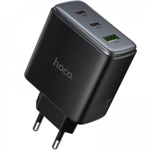 Мережевий зарядний пристрій  Hoco C160A Upgrade PD65W+QC3.0 (1USB-A/2C) Black