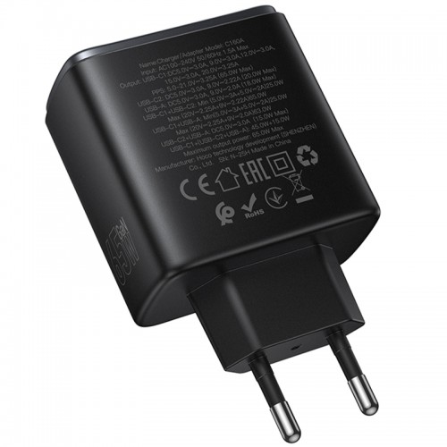 Мережевий зарядний пристрій Hoco C160A Upgrade PD65W+QC3.0 (1USB-A/2C) Black
