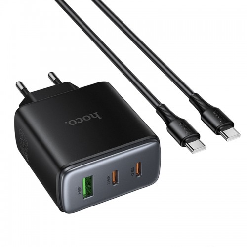 Мережевий зарядний пристрій Hoco C160A Upgrade PD65W+QC3.0 (1USB-A/2C) + кабель Type-C to Type-C Black