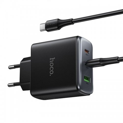 Мережевий зарядний пристрій Hoco C160A Upgrade PD65W+QC3.0 (1USB-A/2C) + кабель Type-C to Type-C Black