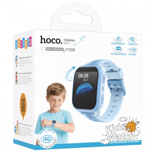 Дитячий смарт-годинник Hoco Y108 4G SIM GPS з функцією дзвінков Blue