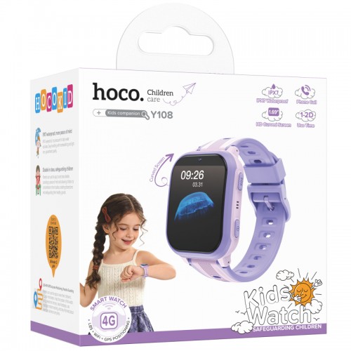Дитячий смарт-годинник Hoco Y108 4G SIM GPS з функцією дзвінков Purple
